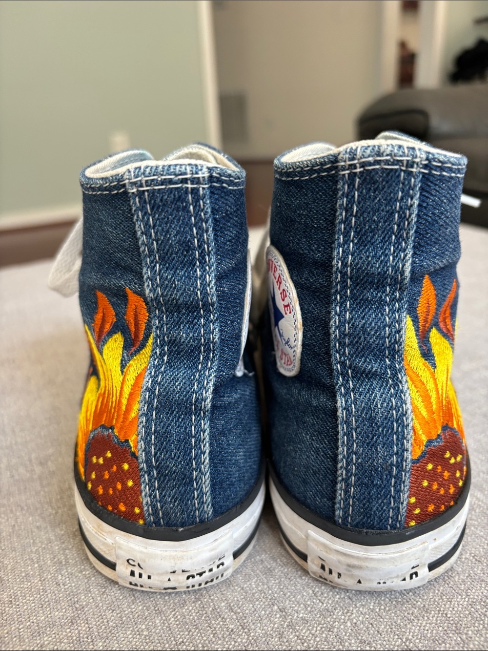 Converse Chuck Taylor Custom Hi Floral Embroidery Sunflower Sneakers in Denim 8 - Picture 5 of 10